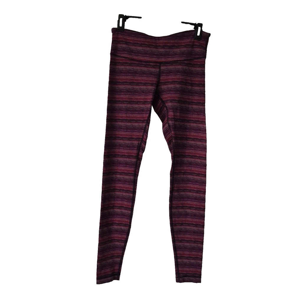 Lululemon Leggings Womens 8 Purple Striped Mid Rise Waist Pocket Stretch Yoga